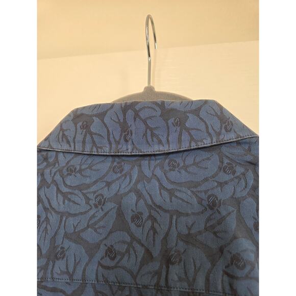 Robert Graham Blue Leaf Pattern Silk Flip Collar Buttondown Shirt, Men's Size XL - Picture 10 of 12